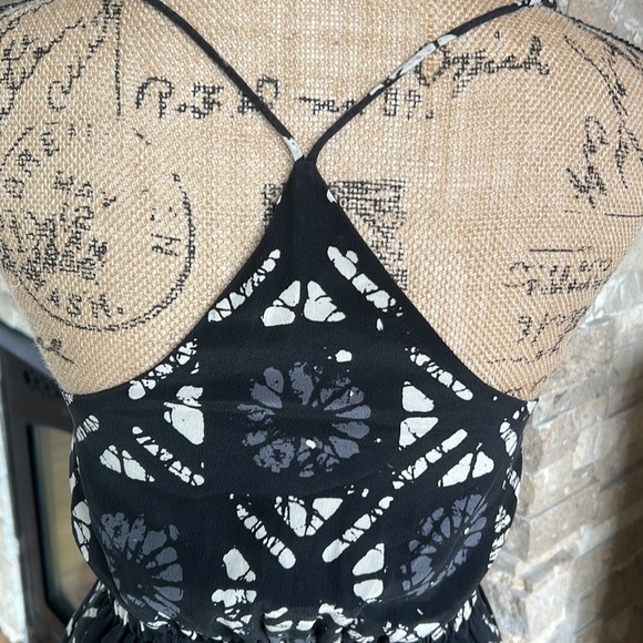 Madewell 100% silk Starview Batik Grid black gray cream mini dress w pockets - Picture 10 of 16